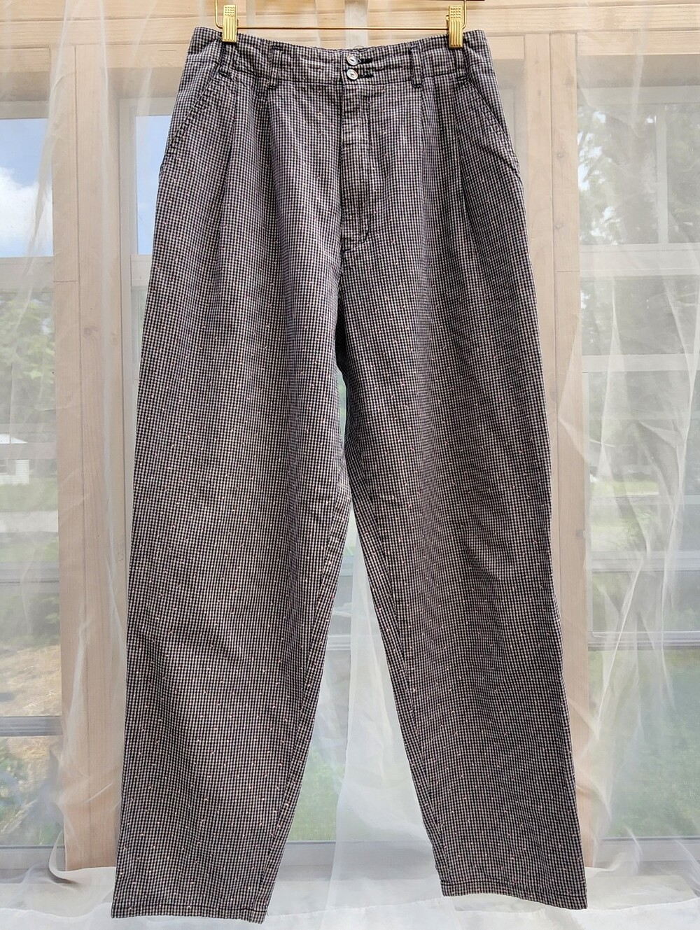 Vintage Womens Dockers Gingham Pleated Front High Waisted Size 12 Extremely High
